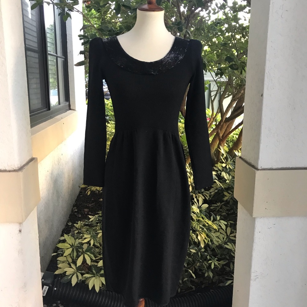 St John Santana Knit Long Sleeve Beaded Dress